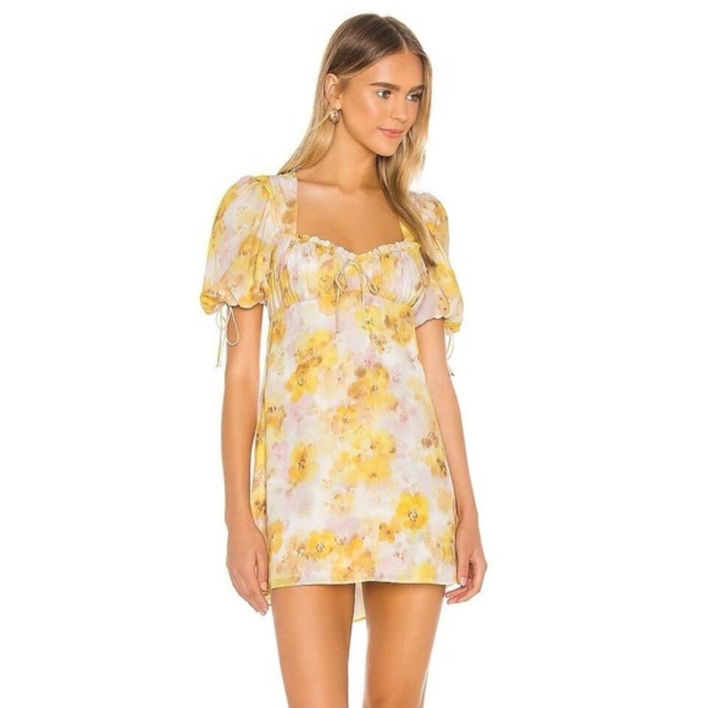 For Love & Lemons Zinna yellow floral mini babydoll dress